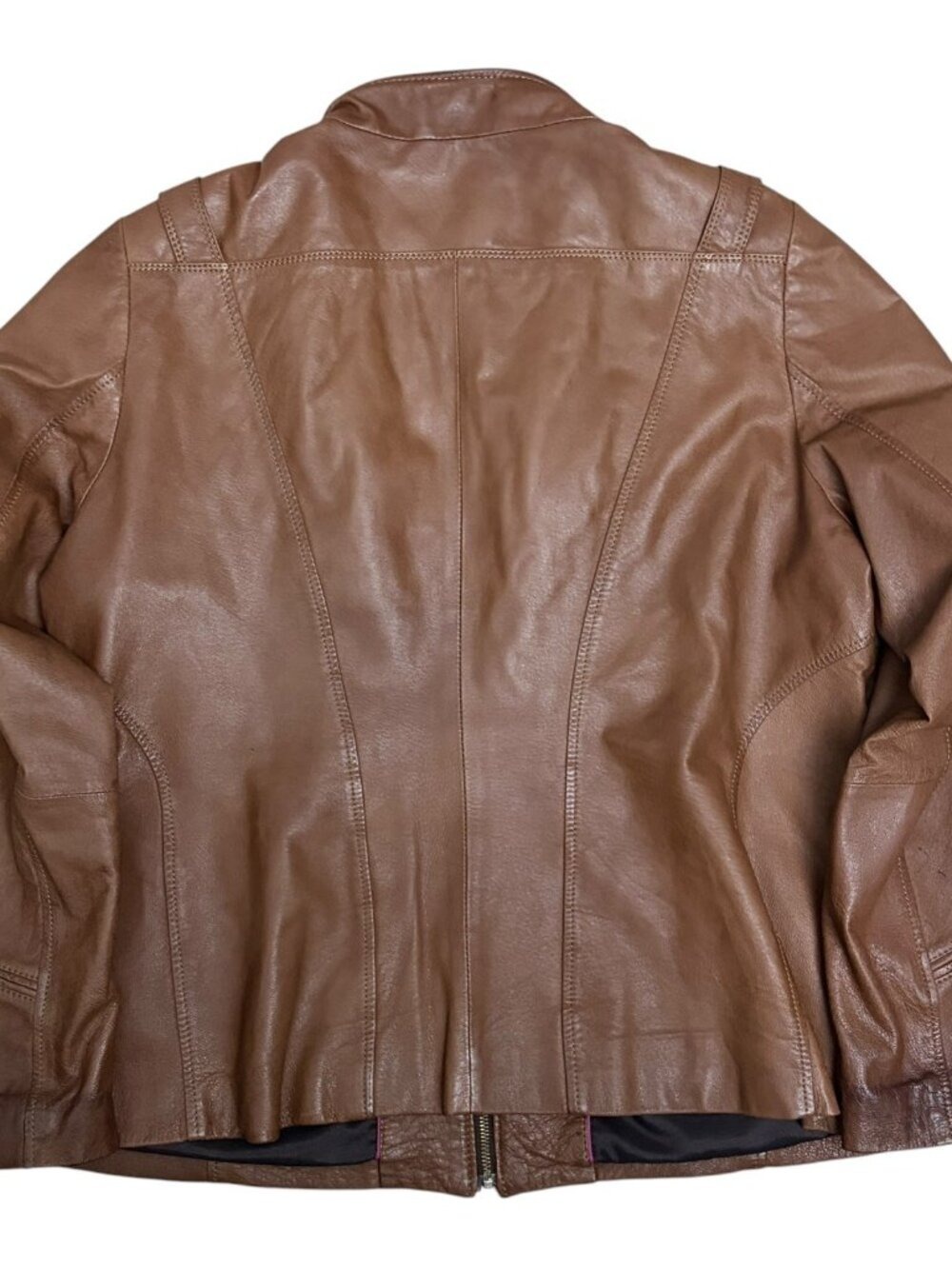 DANIER LEATHER Jacket Brown Luxury Designer Bomber Coat Womens 2XL - Picture 5 of 6